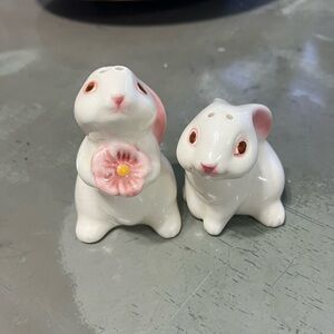 Ceramic Bunny Salt and Pepper Shakers - White and Pink